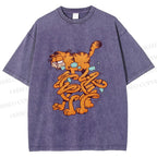 Unisex Vintage Garfield Cat Printed Washed Tee