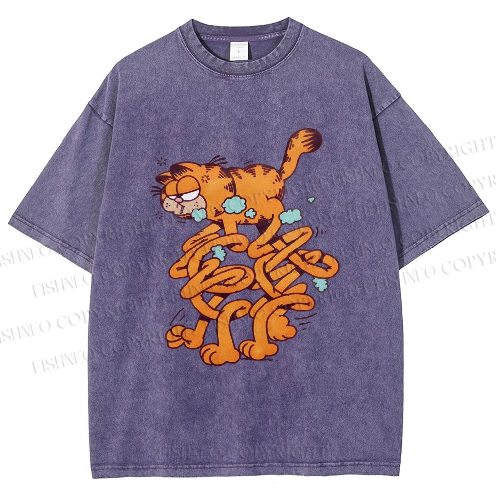 Unisex Vintage Garfield Cat Printed Washed Tee