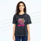 Unisex Vintage Japanese Leopard Graffiti Printed Washed Tee