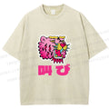 Unisex Vintage Japanese Leopard Graffiti Printed Washed Tee