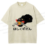 Unisex Japanese Leopard With Gun Printed Washed Tee