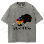 Unisex Japanese Leopard With Gun Printed Washed Tee