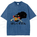 Unisex Japanese Leopard With Gun Printed Washed Tee