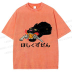 Unisex Japanese Leopard With Gun Printed Washed Tee