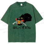 Unisex Japanese Leopard With Gun Printed Washed Tee