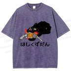 Unisex Japanese Leopard With Gun Printed Washed Tee