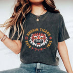 Unisex Japanese Cartoon Tiger Printed Washed Tee