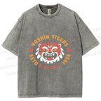 Unisex Japanese Cartoon Tiger Printed Washed Tee