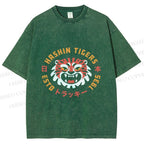 Unisex Japanese Cartoon Tiger Printed Washed Tee