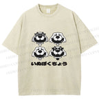 Unisex Vintage Dog Graffiti Printed Washed Tee