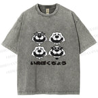 Unisex Vintage Dog Graffiti Printed Washed Tee