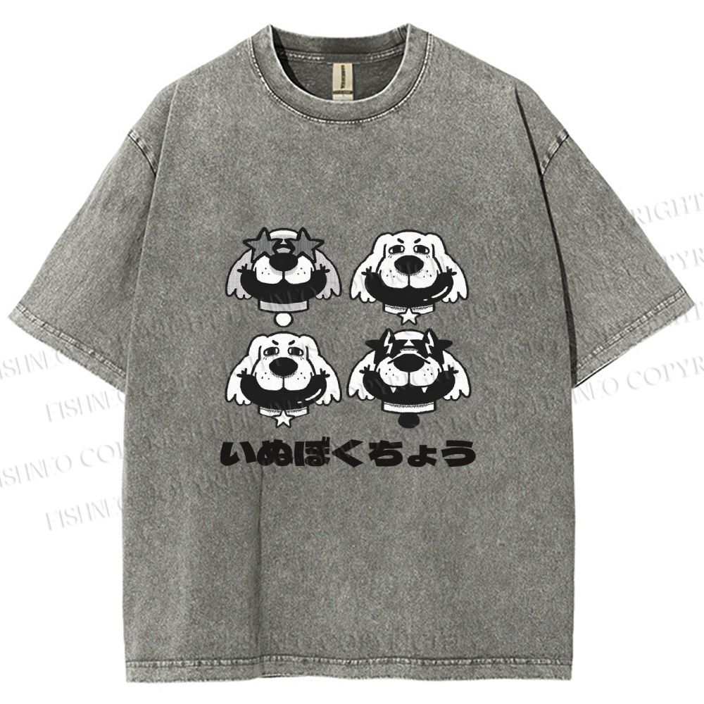 Unisex Vintage Dog Graffiti Printed Washed Tee