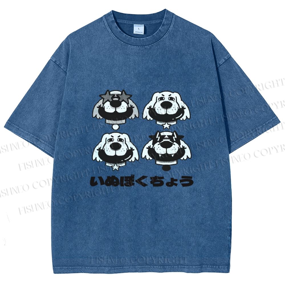Unisex Vintage Dog Graffiti Printed Washed Tee