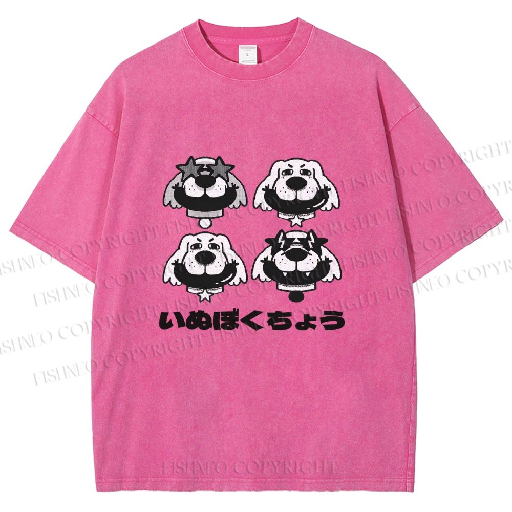 Unisex Vintage Dog Graffiti Printed Washed Tee