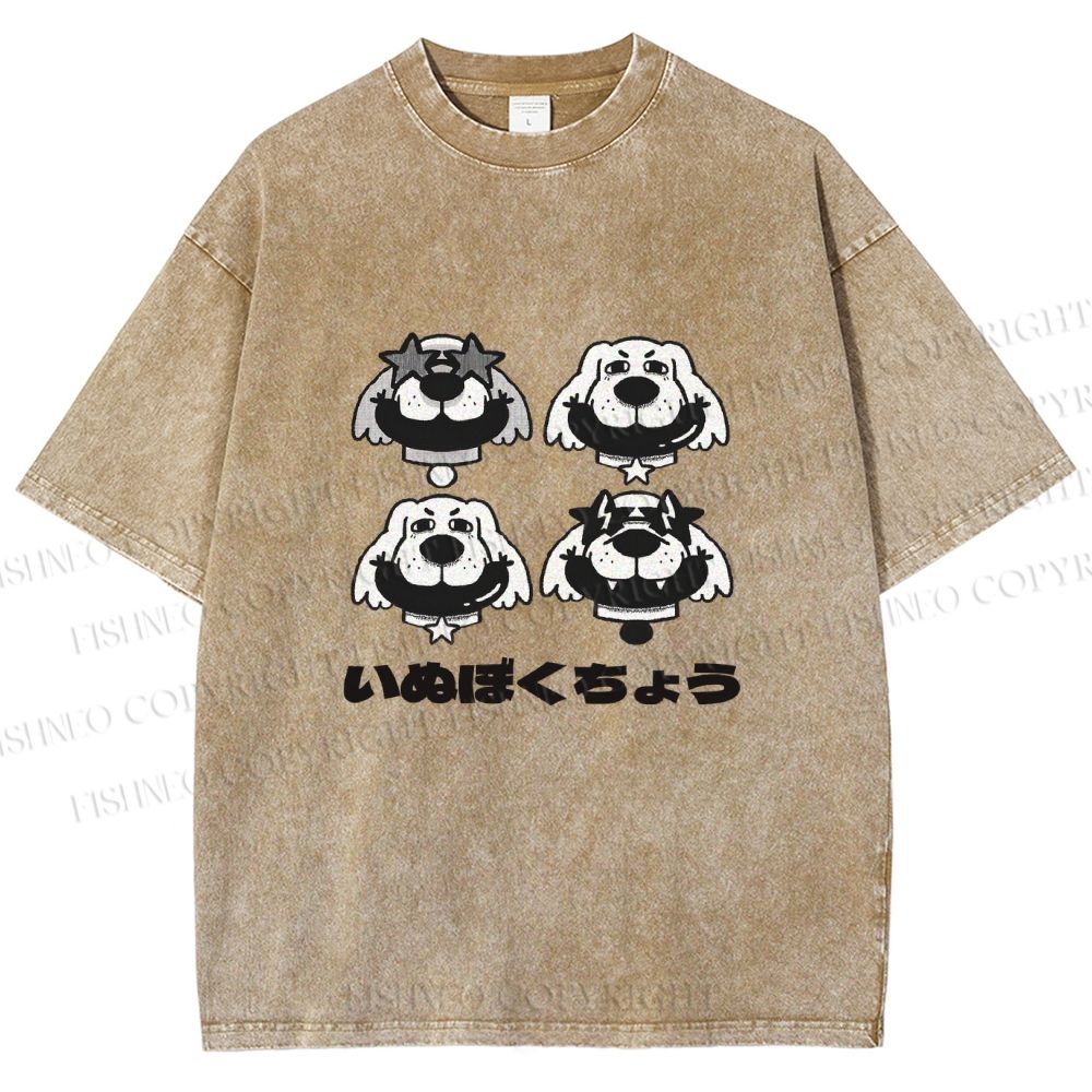 Unisex Vintage Dog Graffiti Printed Washed Tee