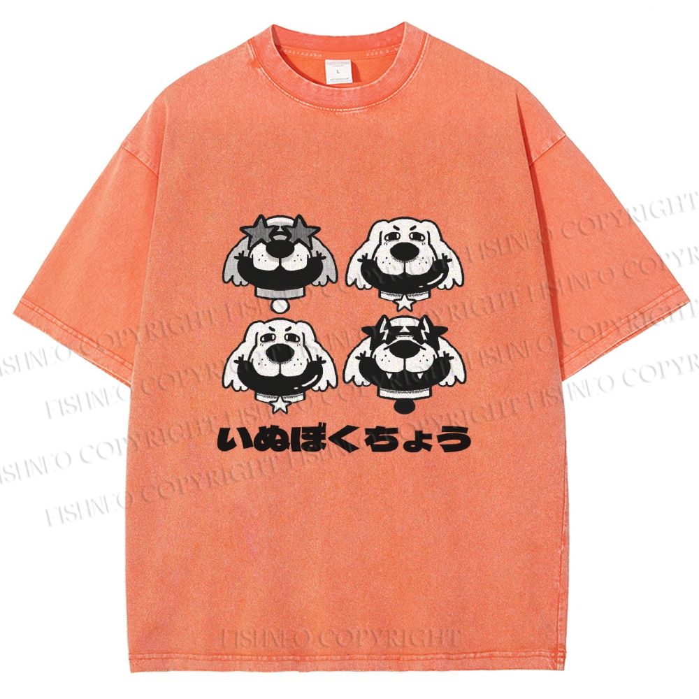Unisex Vintage Dog Graffiti Printed Washed Tee
