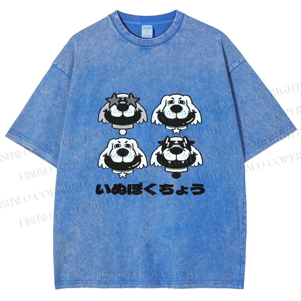 Unisex Vintage Dog Graffiti Printed Washed Tee