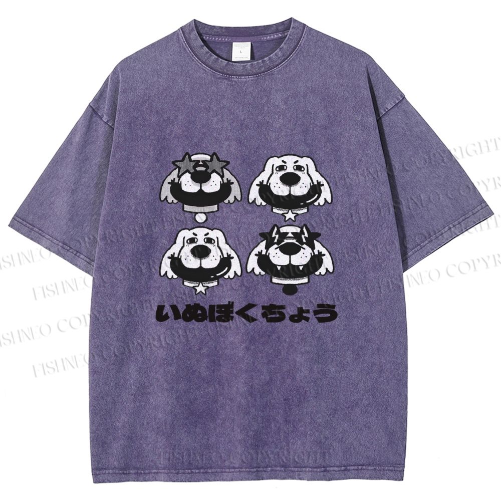 Unisex Vintage Dog Graffiti Printed Washed Tee