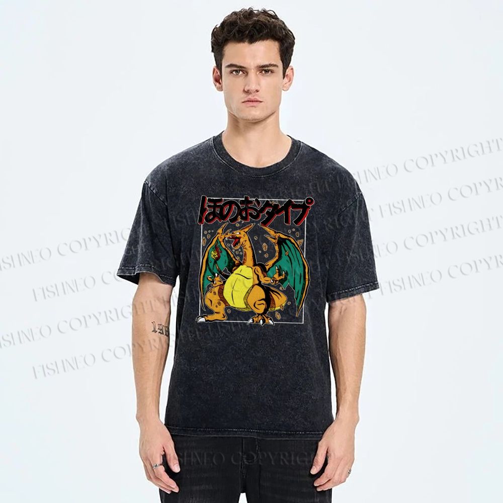 Unisex Charizard Printed Washed Tee