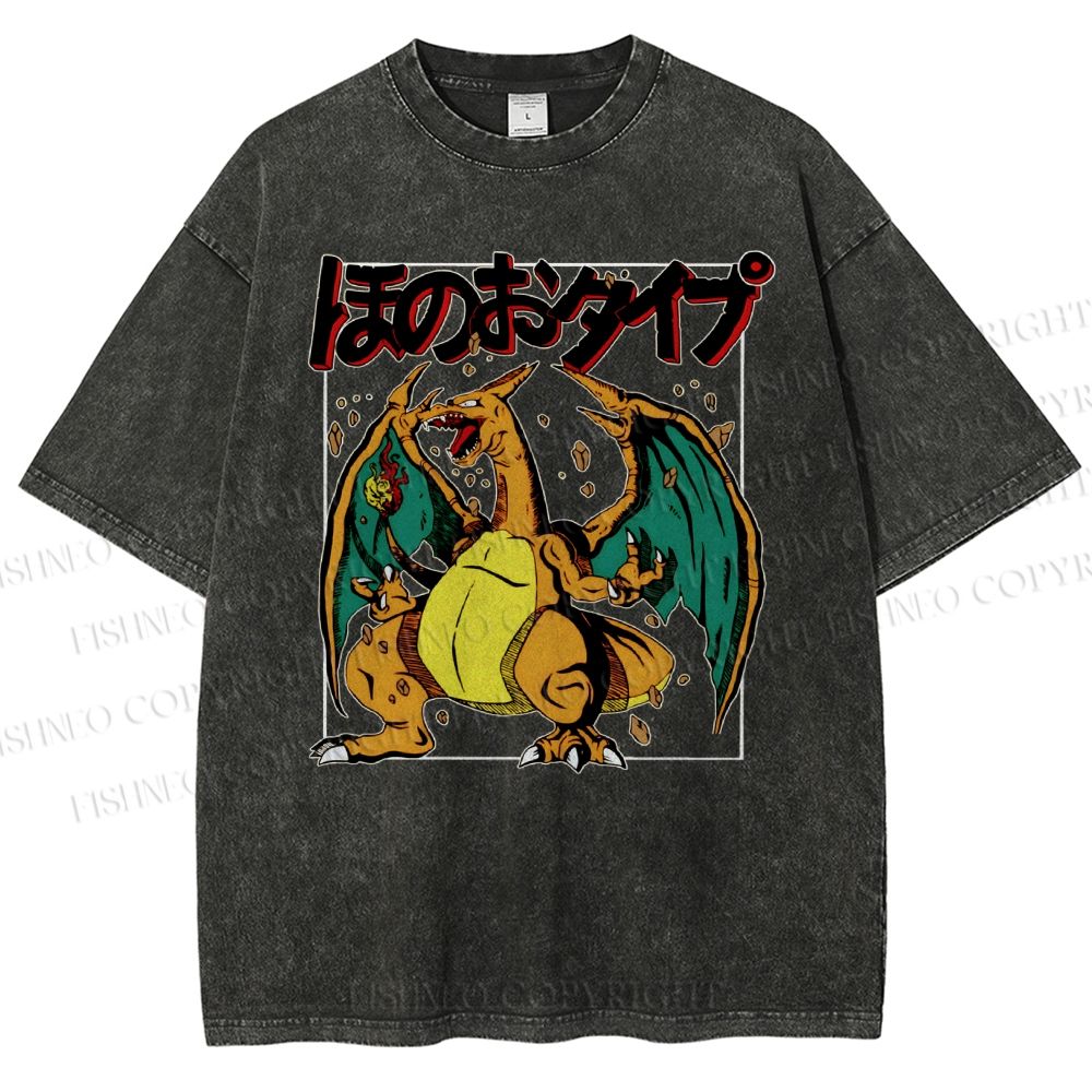Unisex Charizard Printed Washed Tee