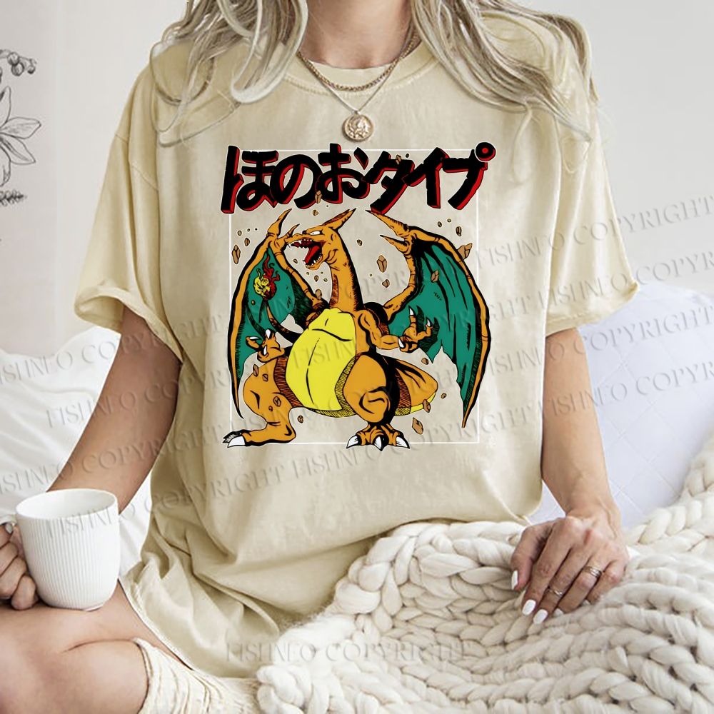 Unisex Charizard Printed Washed Tee