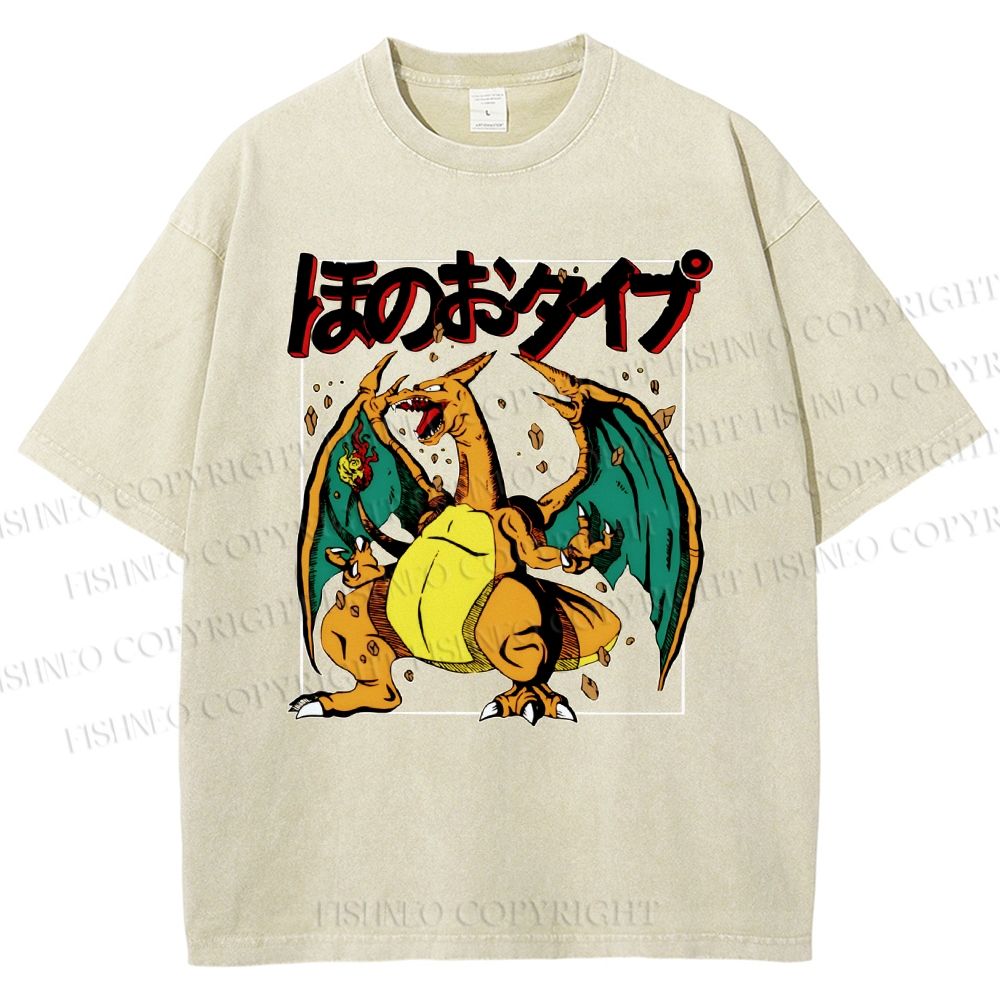 Unisex Charizard Printed Washed Tee