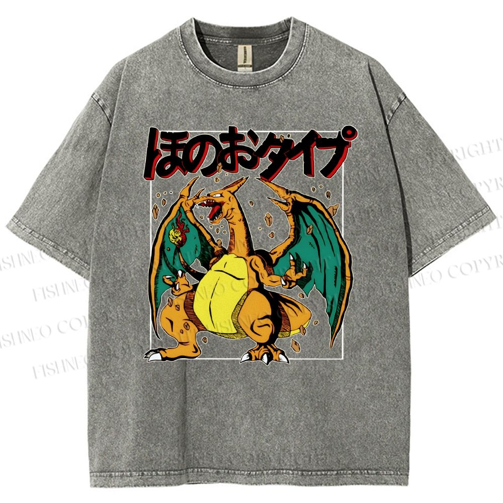 Unisex Charizard Printed Washed Tee