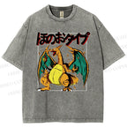 Unisex Charizard Printed Washed Tee