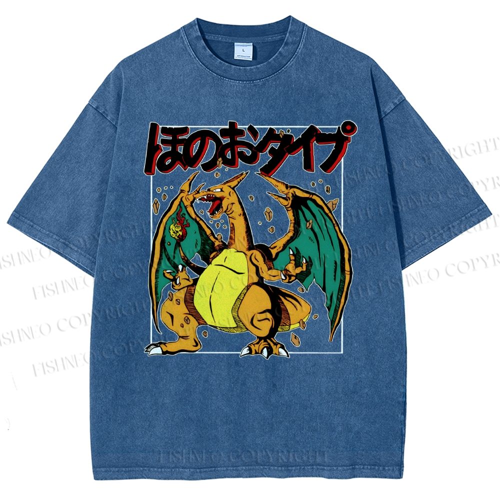 Unisex Charizard Printed Washed Tee