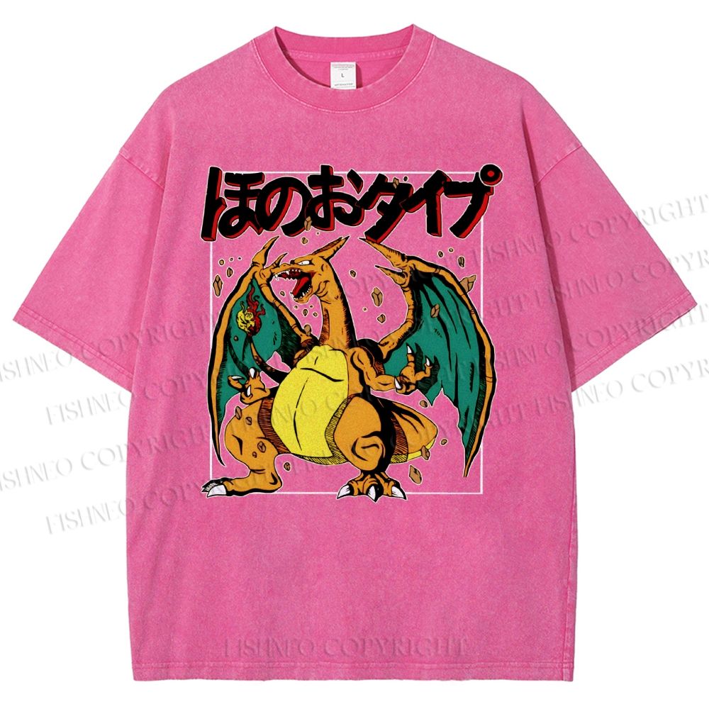 Unisex Charizard Printed Washed Tee