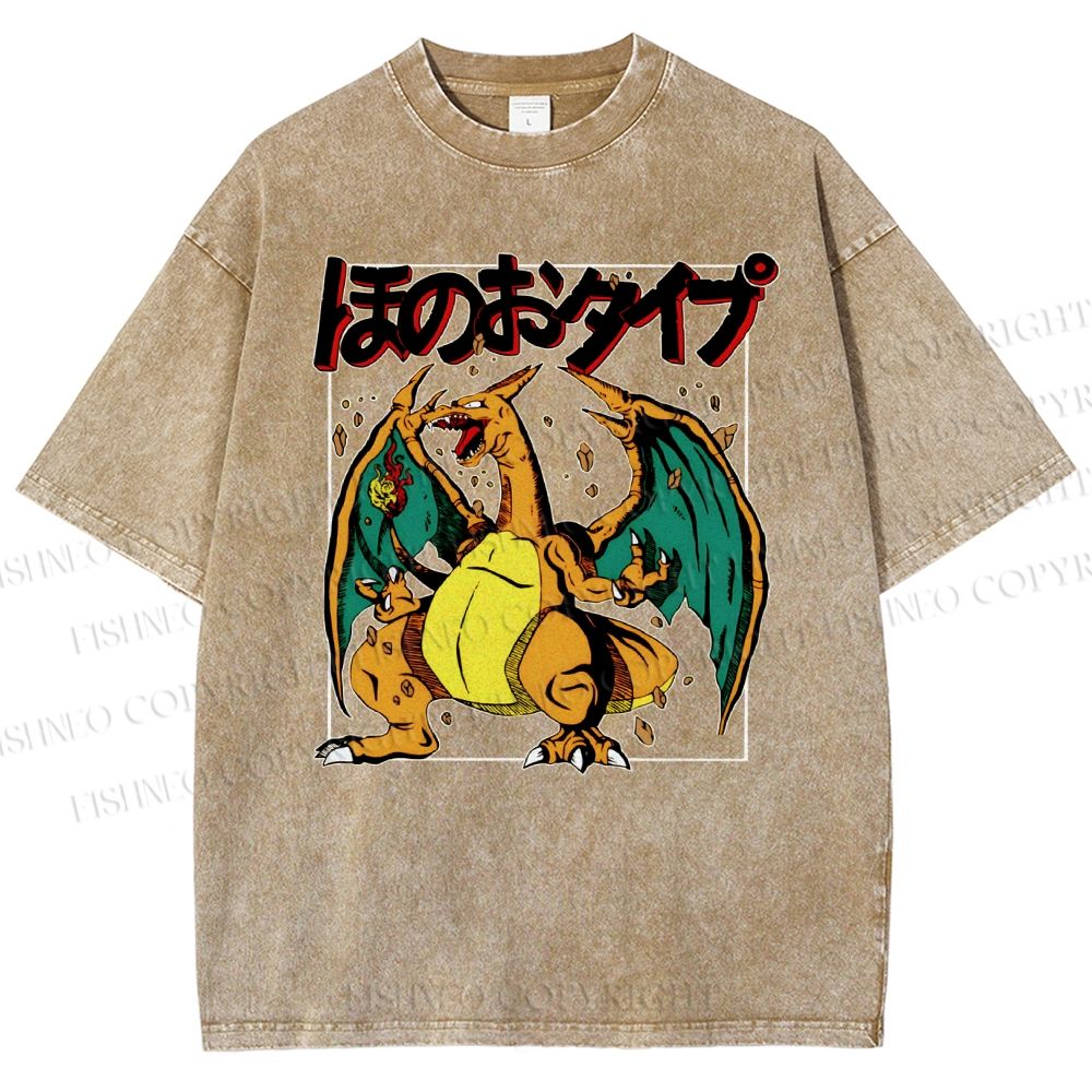 Unisex Charizard Printed Washed Tee