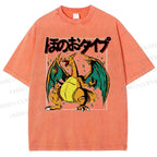 Unisex Charizard Printed Washed Tee