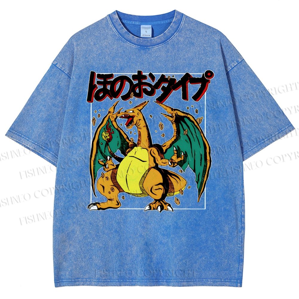 Unisex Charizard Printed Washed Tee
