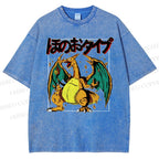 Unisex Charizard Printed Washed Tee