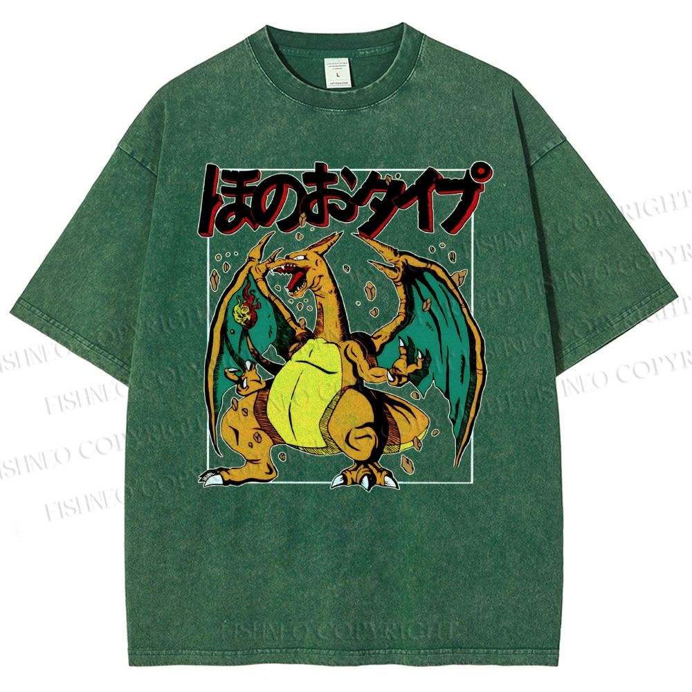 Unisex Charizard Printed Washed Tee