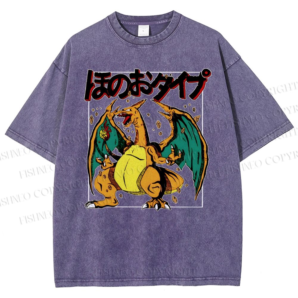 Unisex Charizard Printed Washed Tee
