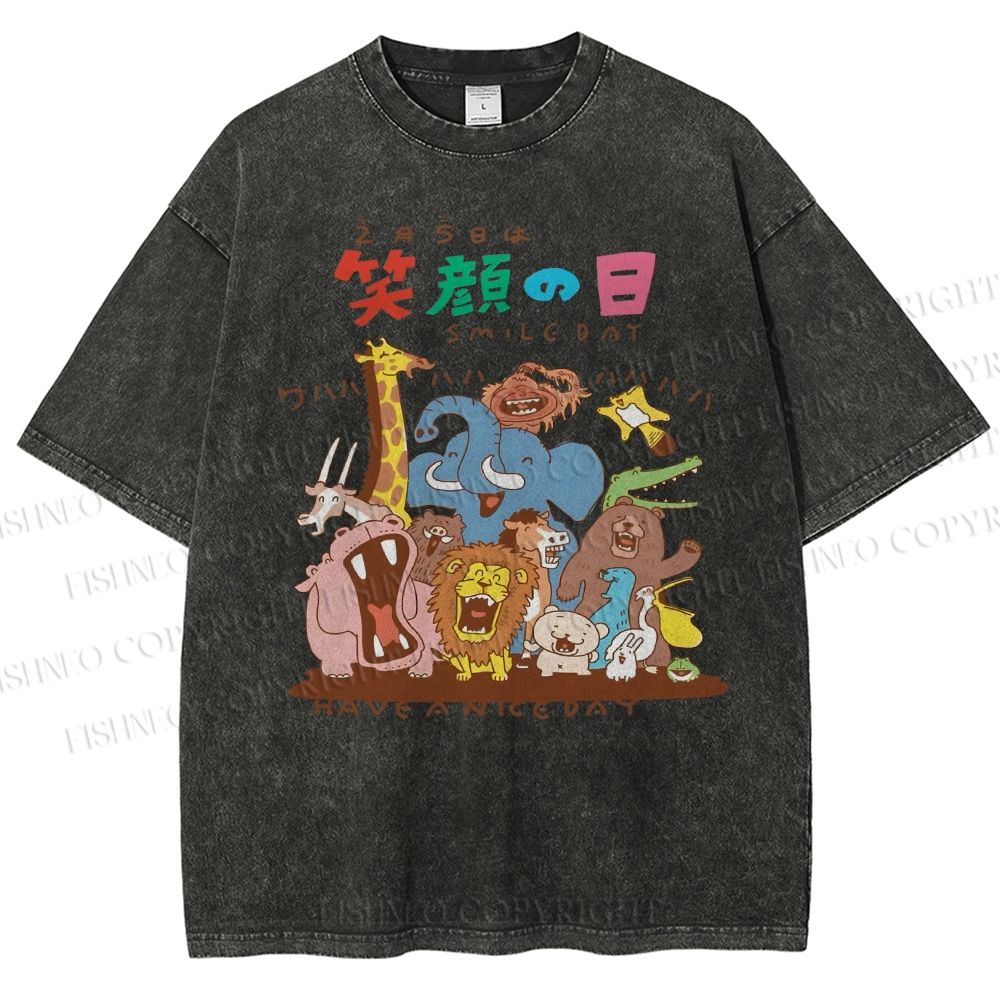 Unisex Smile Day Printed Washed Tee