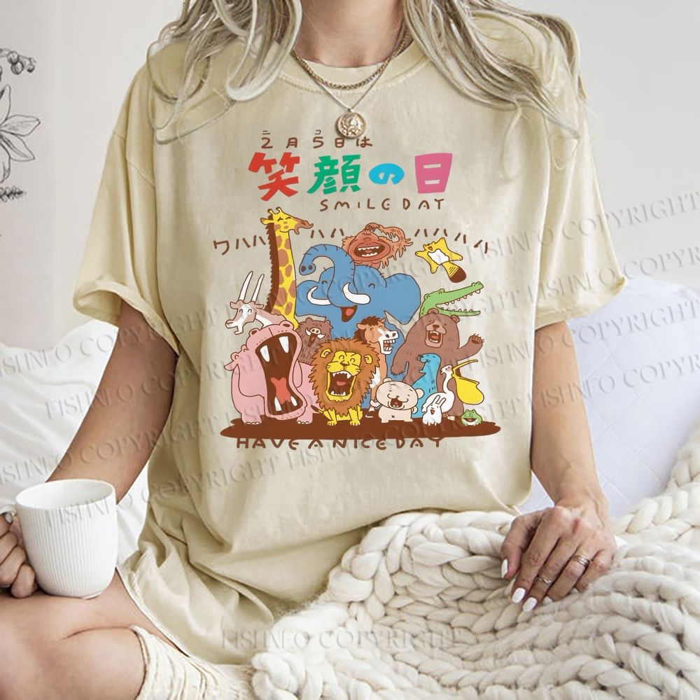 Unisex Smile Day Printed Washed Tee