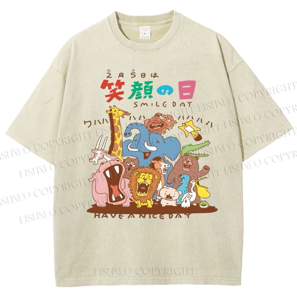 Unisex Smile Day Printed Washed Tee