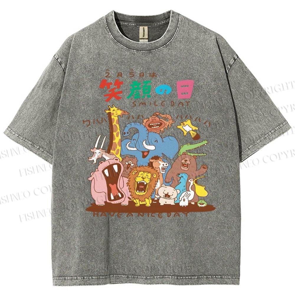 Unisex Smile Day Printed Washed Tee