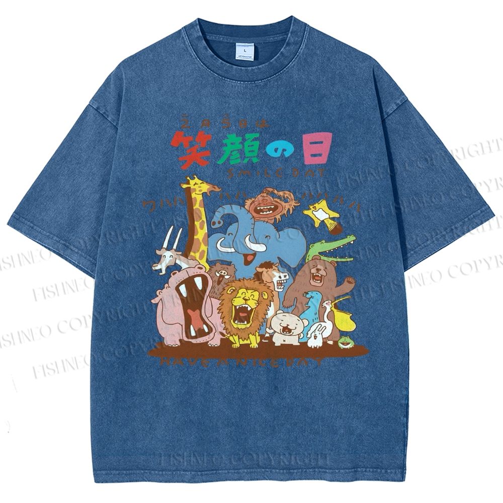 Unisex Smile Day Printed Washed Tee