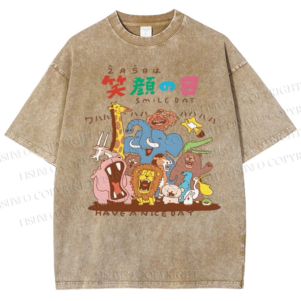 Unisex Smile Day Printed Washed Tee