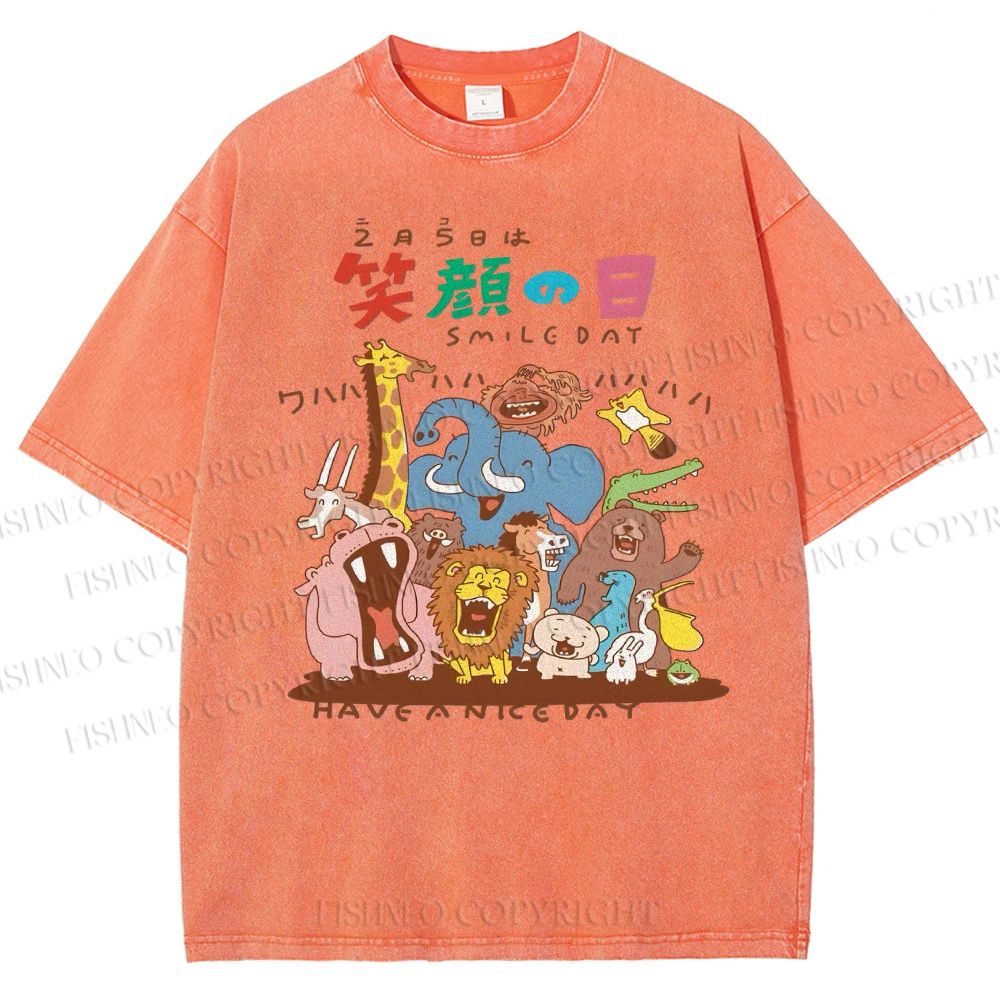 Unisex Smile Day Printed Washed Tee