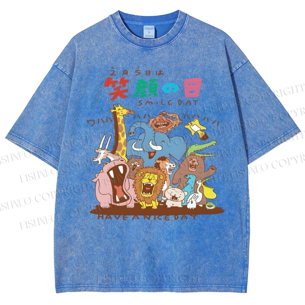Unisex Smile Day Printed Washed Tee