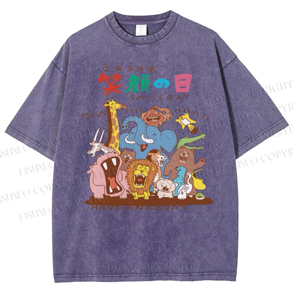 Unisex Smile Day Printed Washed Tee