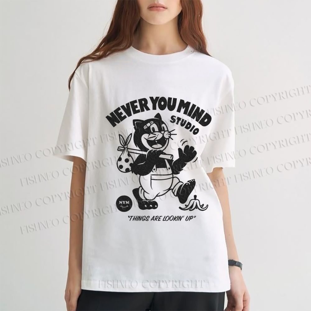 Unisex Cat Walking Graffiti Classic Cotton T-shirt