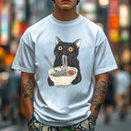 Unisex Vintage Cat Having Noodle Graffiti Classic Cotton T-shirt