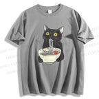 Unisex Vintage Cat Having Noodle Graffiti Classic Cotton T-shirt