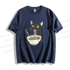 Unisex Vintage Cat Having Noodle Graffiti Classic Cotton T-shirt