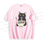 Unisex Vintage Cat Having Noodle Graffiti Classic Cotton T-shirt